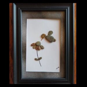 Hummingbird & Flower Pebble Art by Mimi 5 x 7 Birds Framed Wall Home Decor Gift